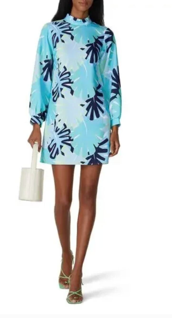 Sail to Sable Mock Neck Long Sleeve Mini Dress Blue Palm Size 10